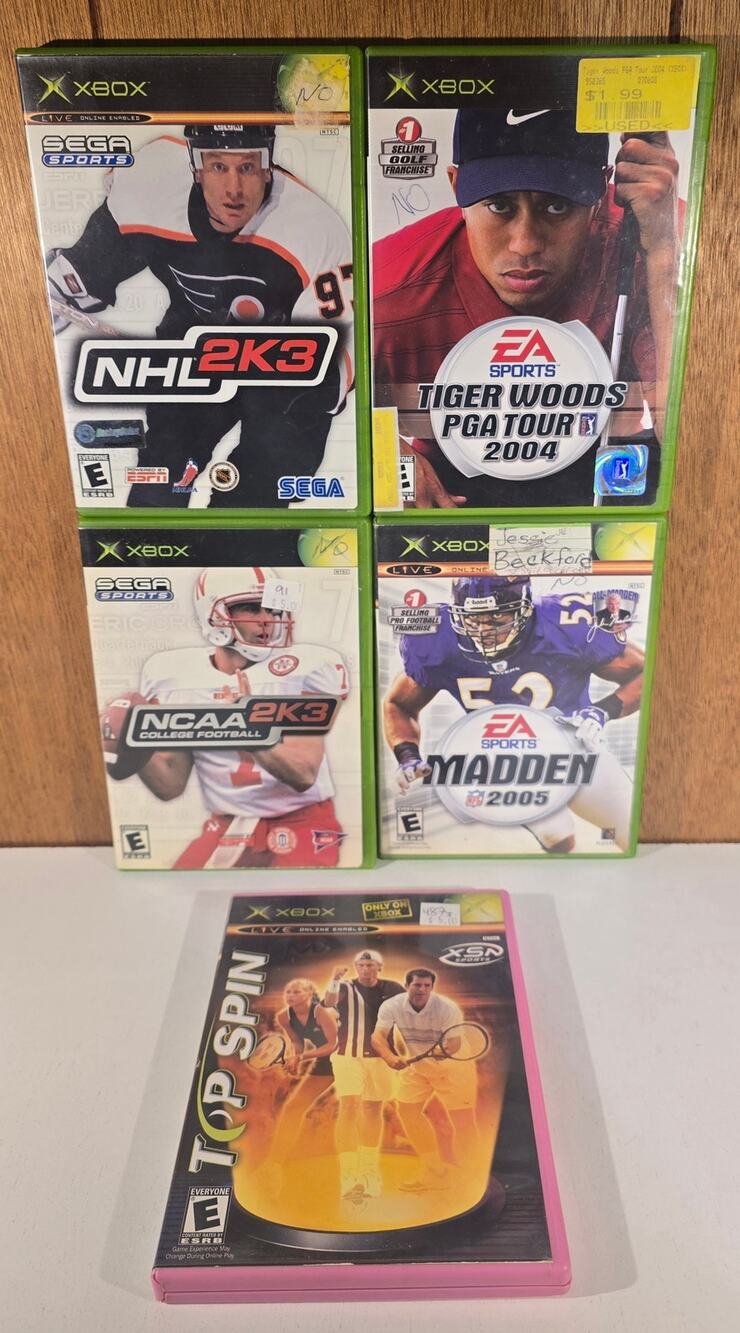 Top Spin Madden NCAA Football 2K3 NHL Tiger Woods Xbox Lot 5 games